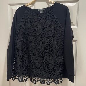 Adrianna Papell Black Lace Overlay Sweatshirt